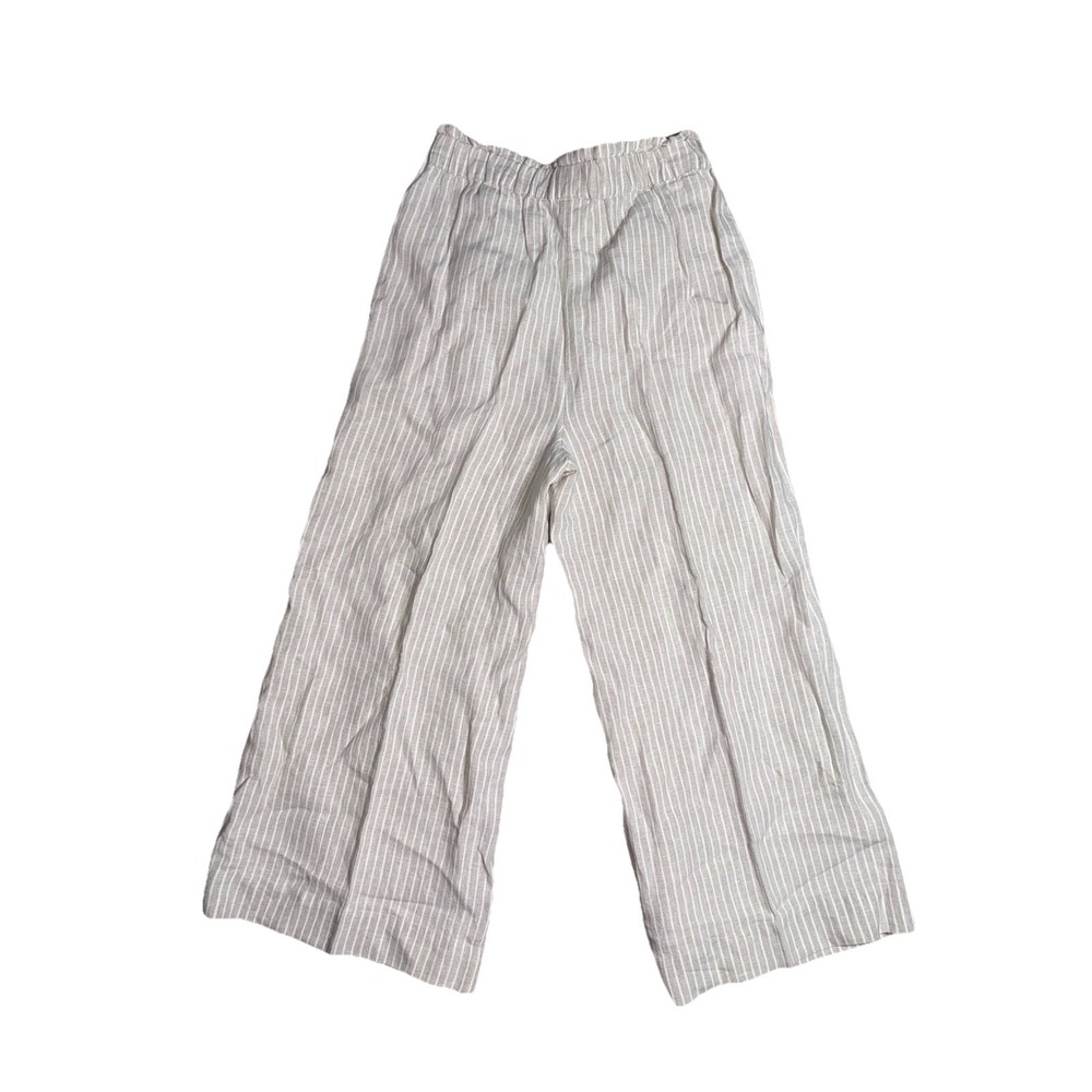 Chico's 100% Linen White & Beige Stripe Culotte Full Pants Paperbag Women Sz 6